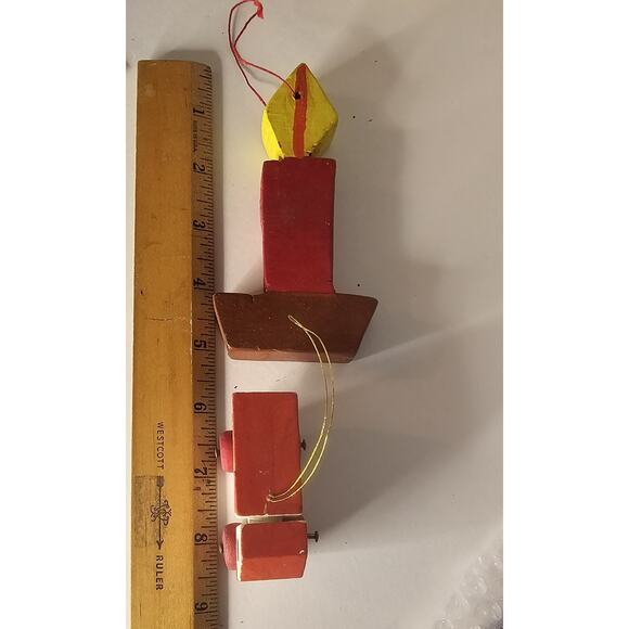 Handmade Wooden Ornaments Lot Of Four Christmas Holiday Tree Vintage - Picture 6 of 7